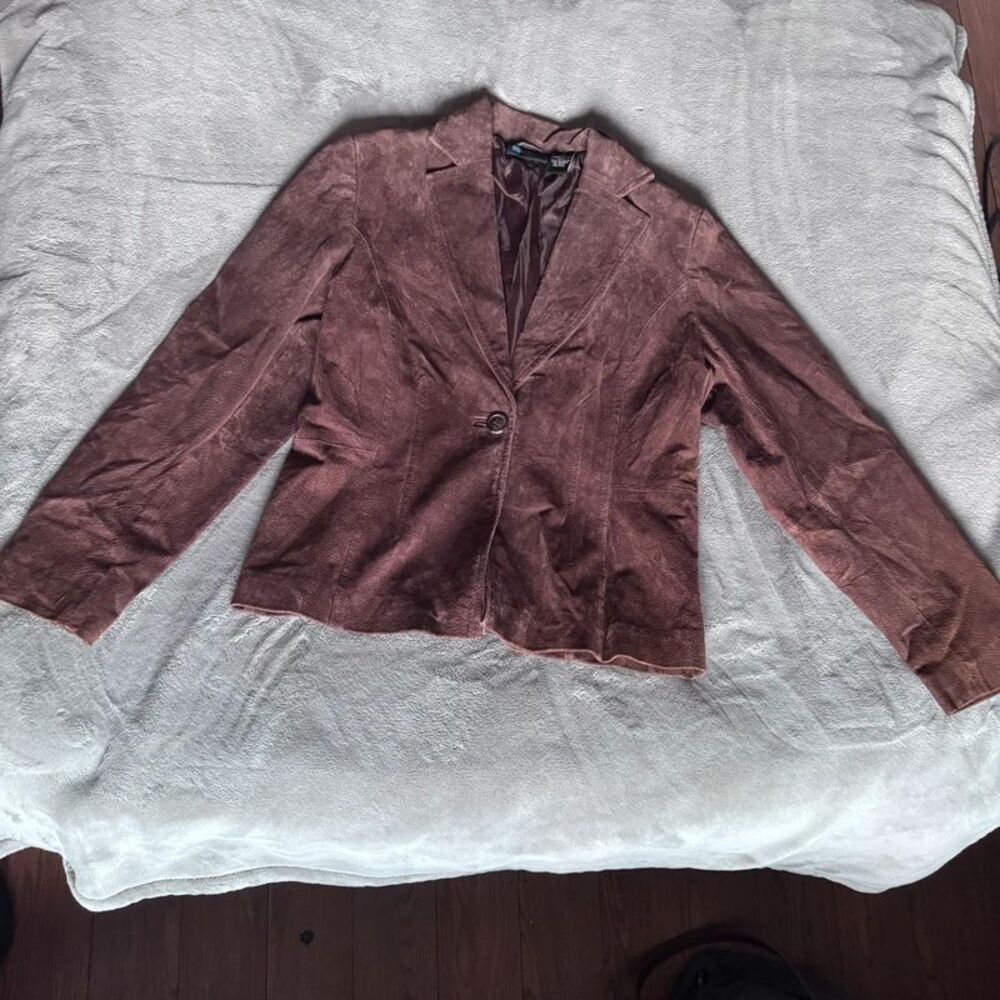 Vintage Brown Leather Jacket womens size petite medium outerwear layering preppy